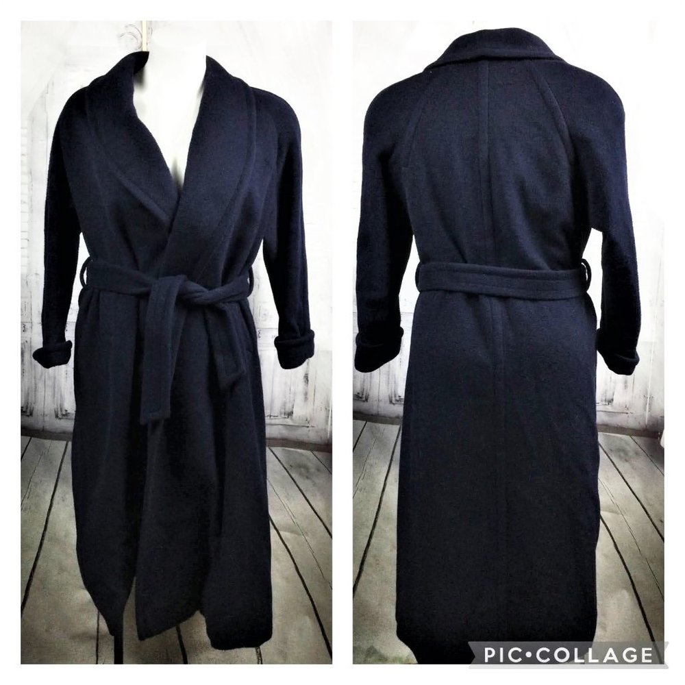 Vintage Burberry Blue Wrap Coat Wool Angora Blend XL